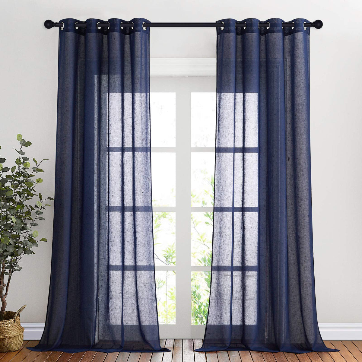 NICETOWN Semi Sheer Linen Ivory Curtains for Bedroom, W52xL84, 2 Panels