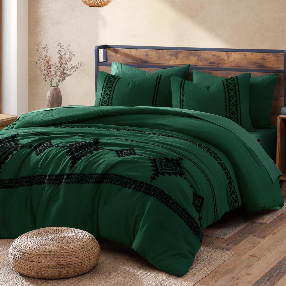 MaiRêve Embroidery Queen Comforter Set 7 Pieces Burnt Orange Bed in a Bag