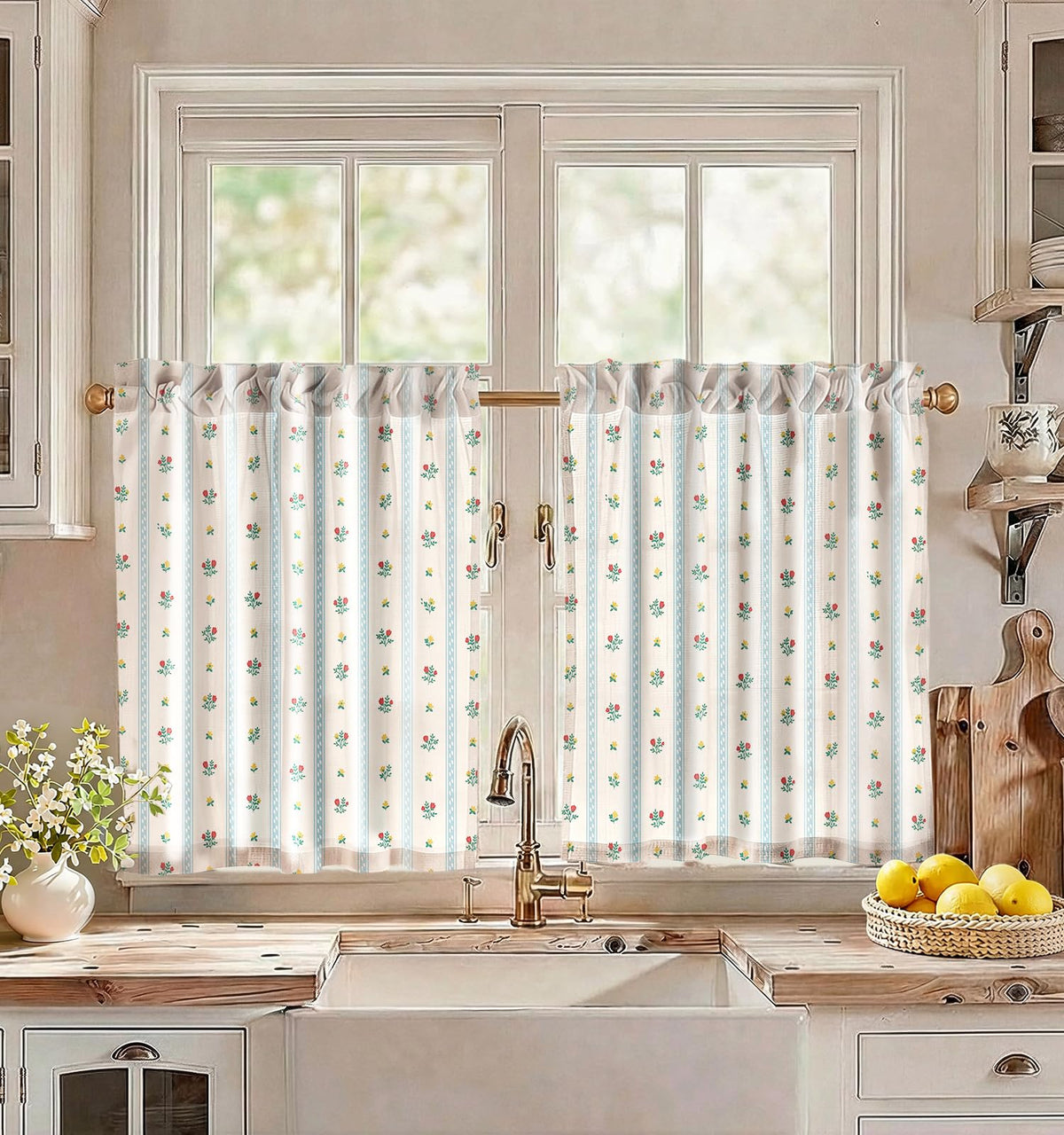 Miss Adola 36 Inch Length Kitchen Tier Curtains Pumpkin Leaf Cafe Curtains