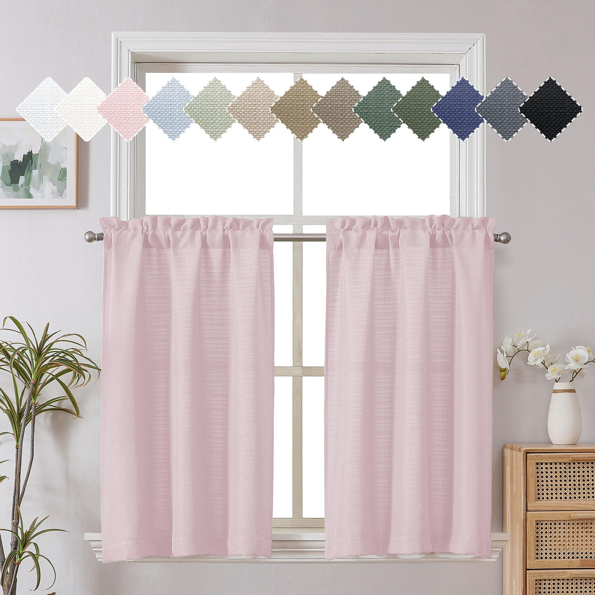 Chyhomenyc 2 Panels White Kitchen Curtains 36 Inch Length Tier Curtain