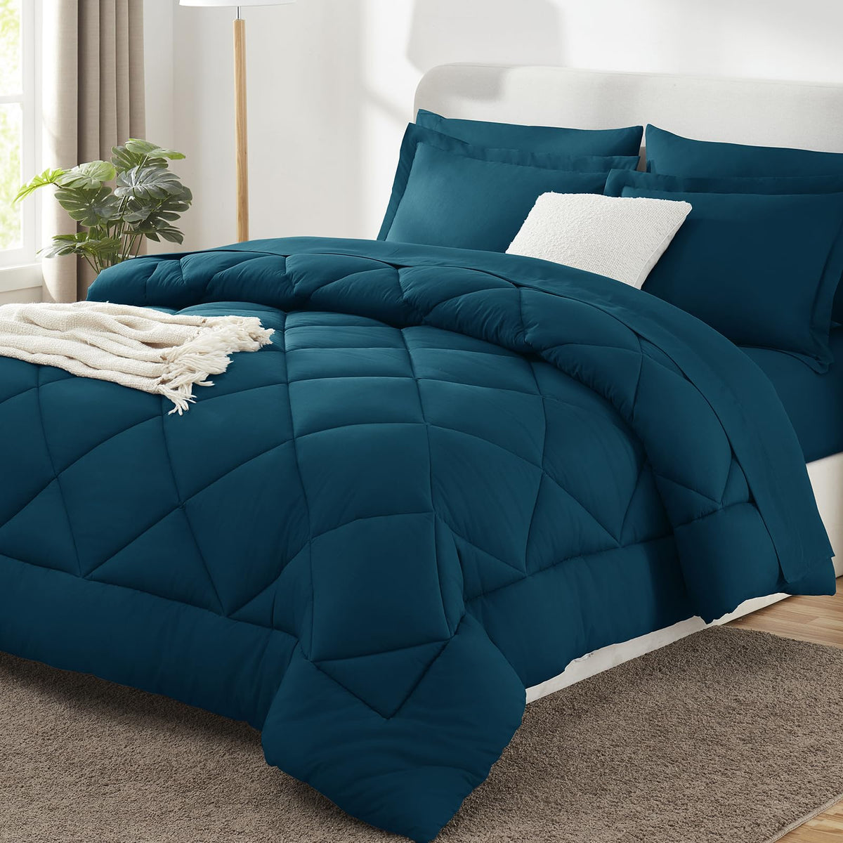 CozyLux Full Comforter Set 82"x86" Burgundy - 7 Piece Bed in a Bag