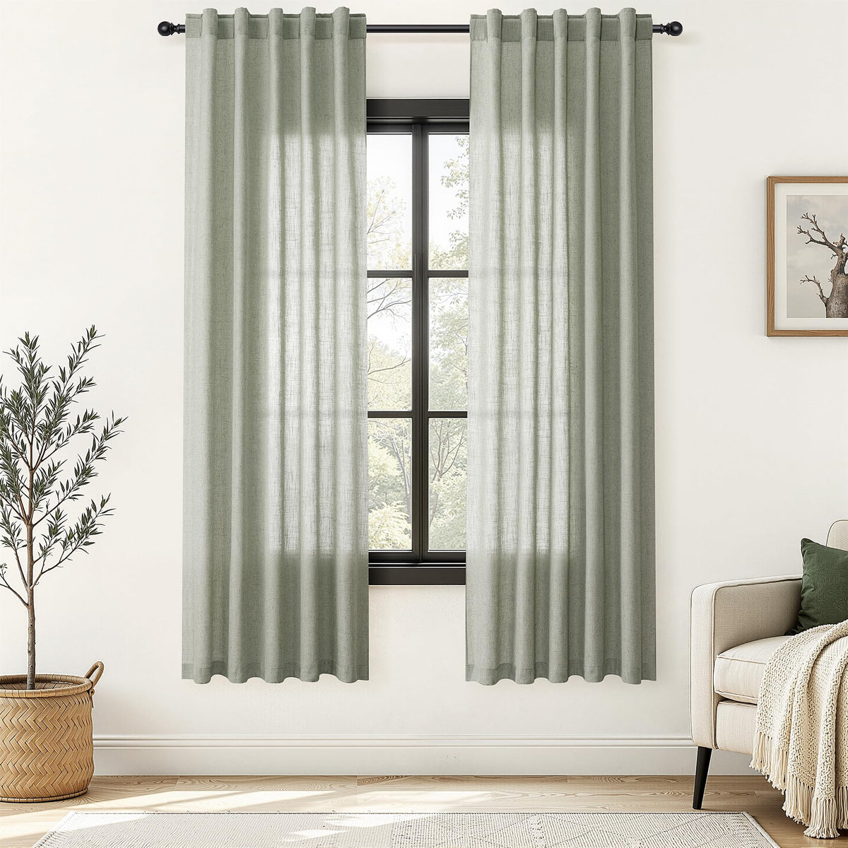 Nanspring Linen Kitchen Window Curtains Over Sink for Cafe 36x36 Inch Cream