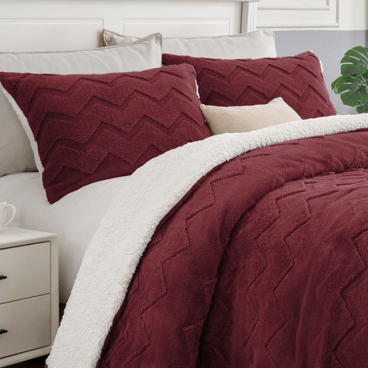BEDELITE Fluffy Sherpa Queen Comforter Set,Grey