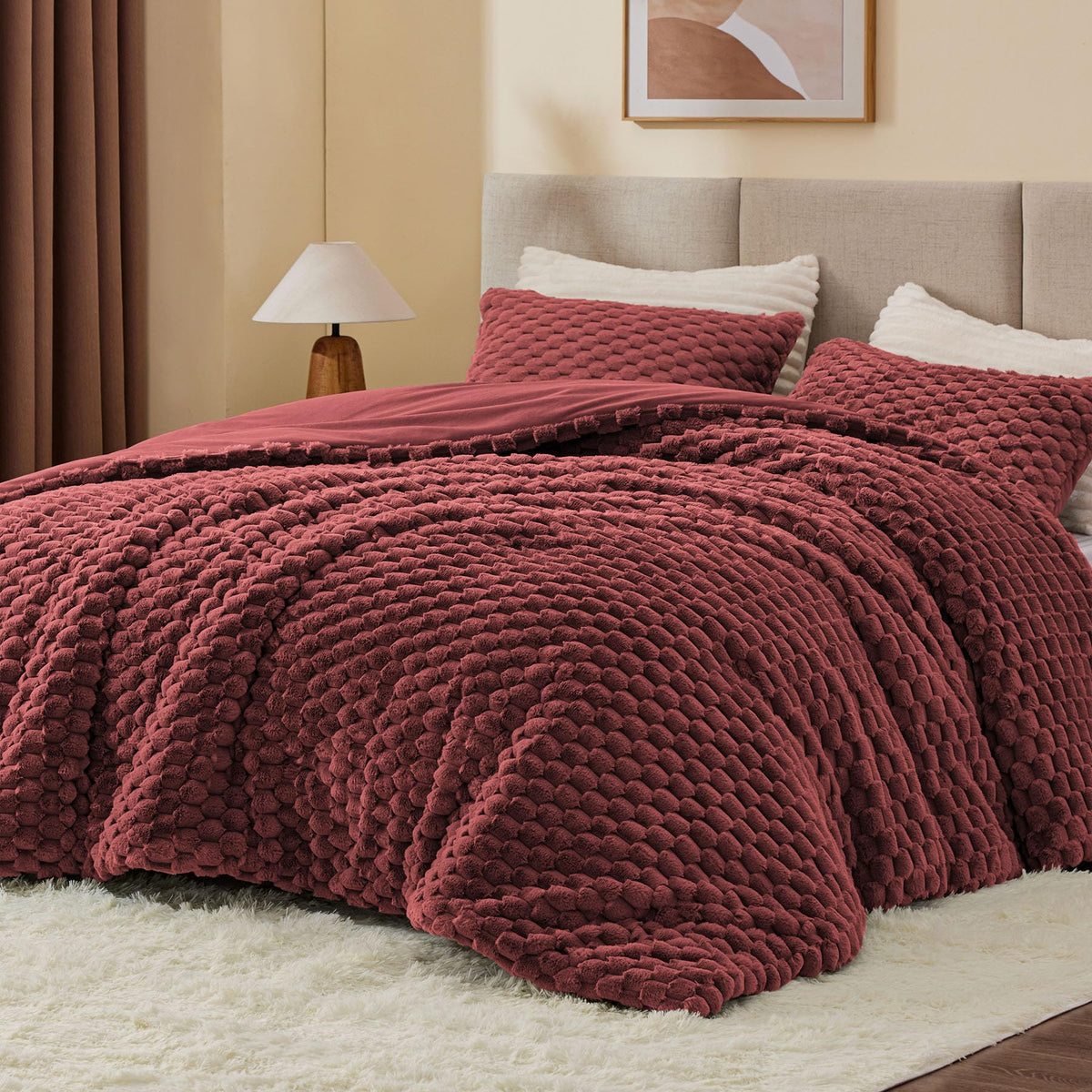 BEDELITE Fluffy Queen Comforter Set, Dark Grey Fleece Bed Set 3 Pieces