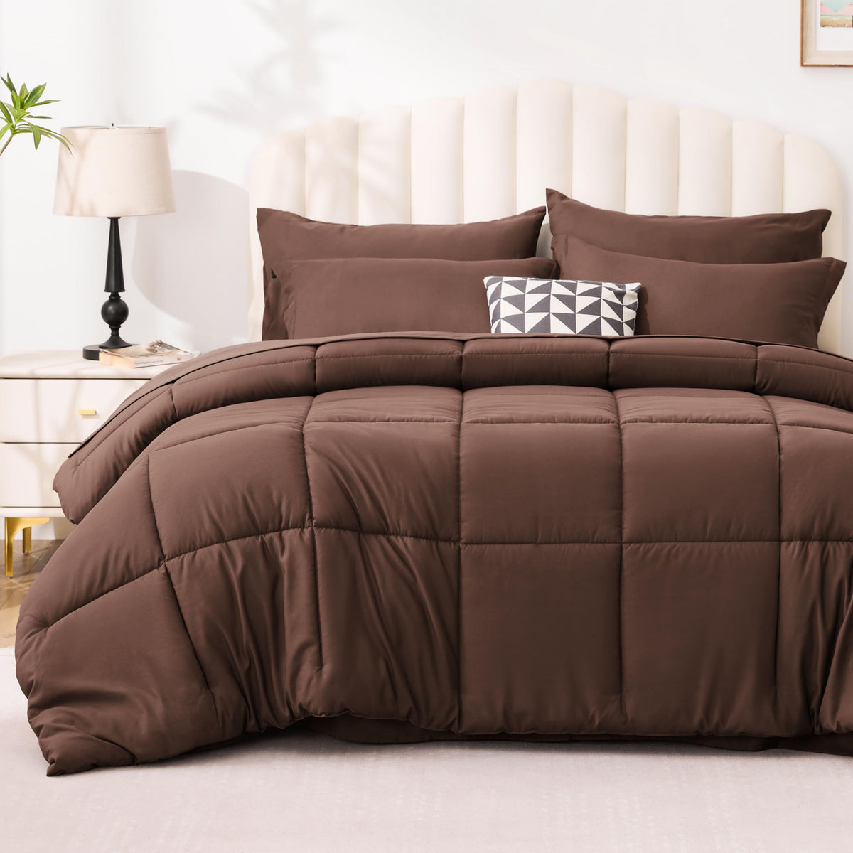 Love's cabin Queen Comforter Set, 7 Pieces Bed in a Bag, Black