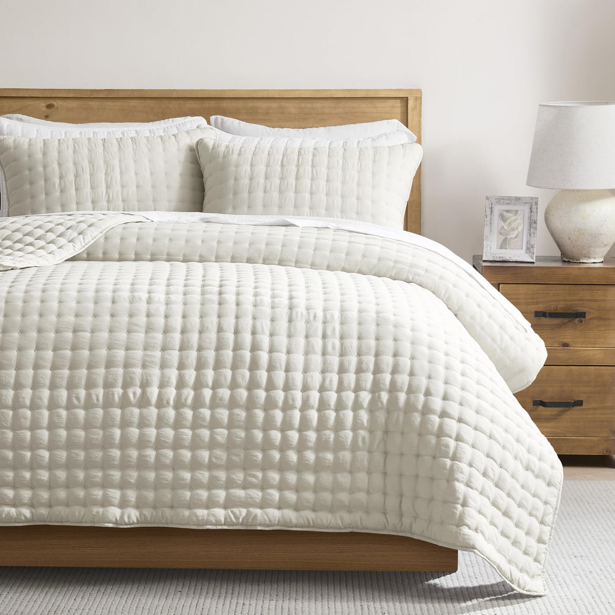 WDCOZY Cloud Soft Quilt Set, King Size, Light Beige, 3 Pieces 104x90 inches