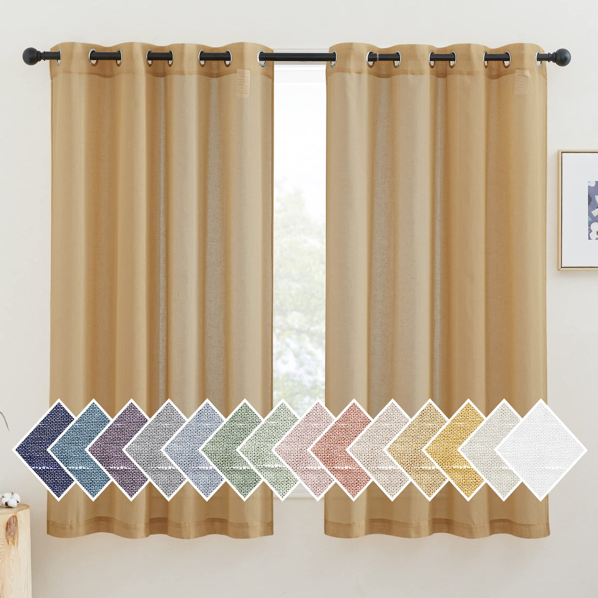 NICETOWN Semi Sheer Linen Ivory Curtains for Bedroom, W52xL84, 2 Panels