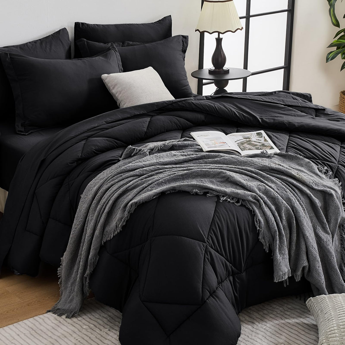 HEVUMYI 7-Piece Full Comforter Set, Dark Grey Bed in a Bag