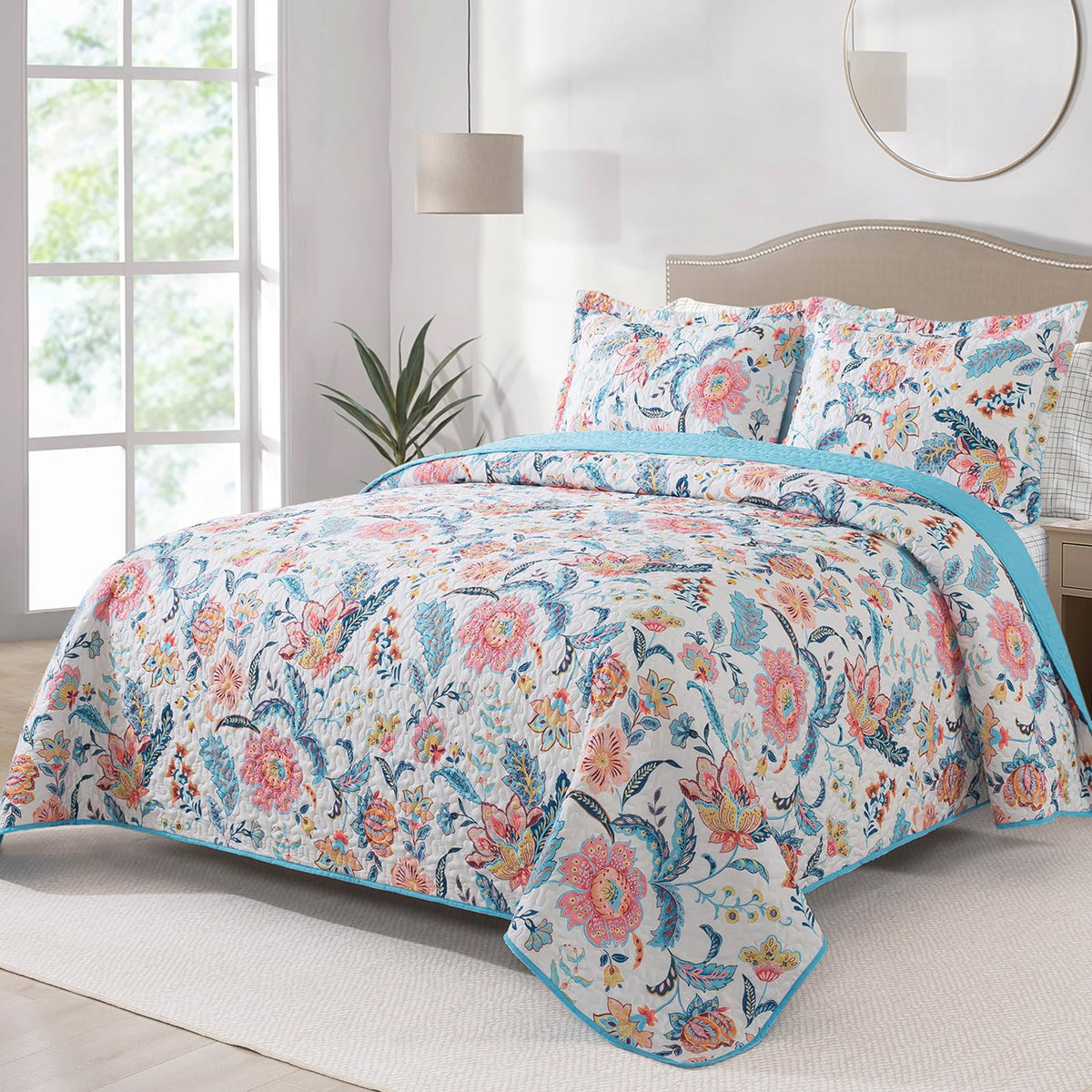 BEDIFANY Cotton King Size Quilt Sets, Lightweight King Quilt Bedding Set