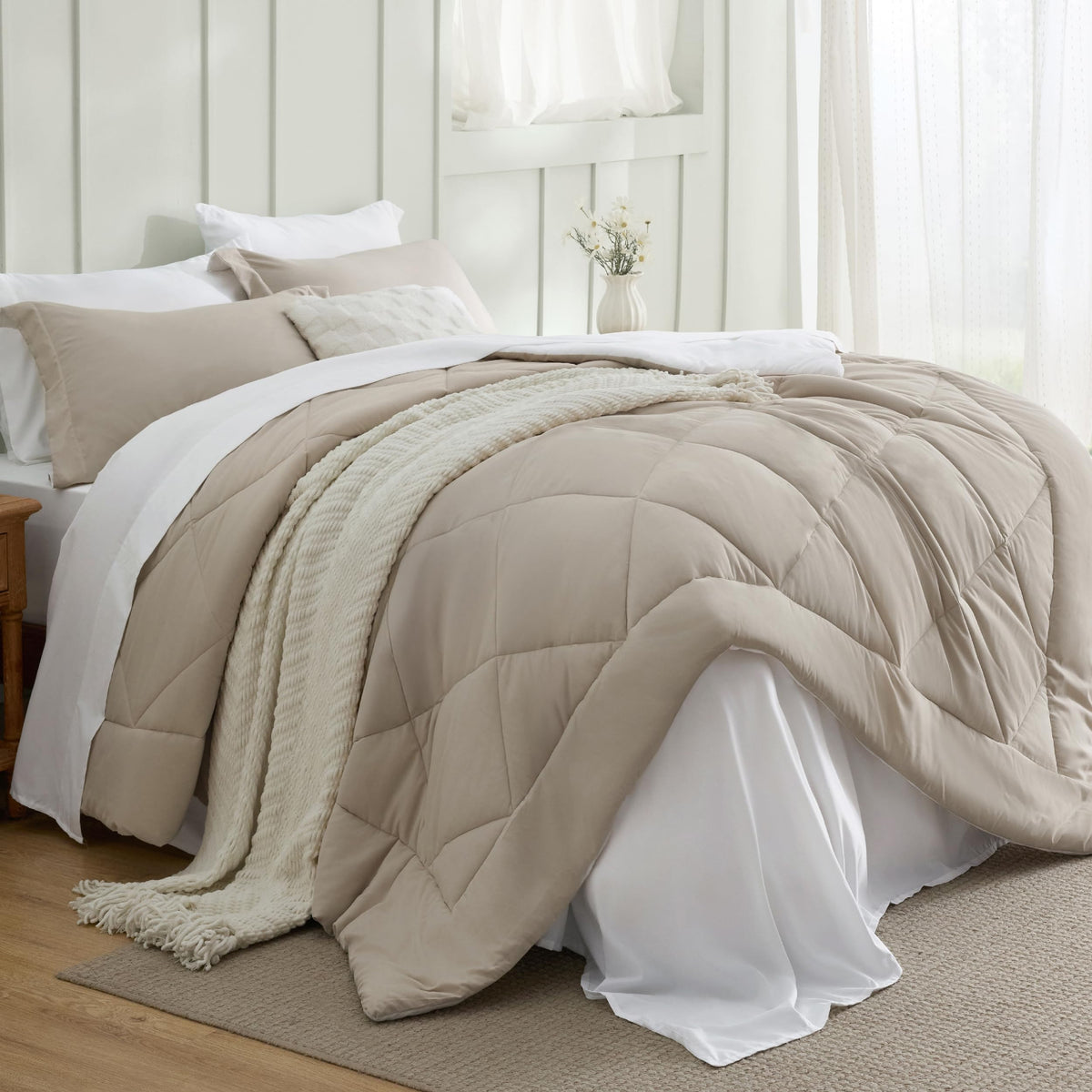 Bedsure Bed in a Bag Full Reversible Bed Set 7 Pieces Grey/Light Grey