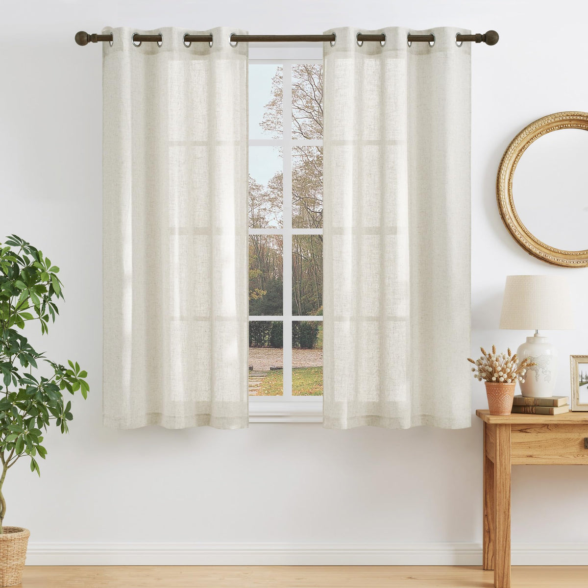 NICETOWN Semi Sheer Linen Ivory Curtains for Bedroom, W52xL84, 2 Panels