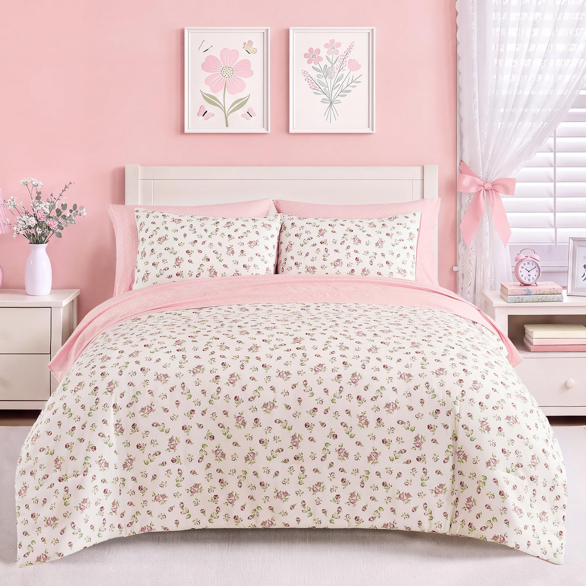 Twin XL Comforter Set for Girls Colorful Checkered Bed in a Bag 5 Pieces
