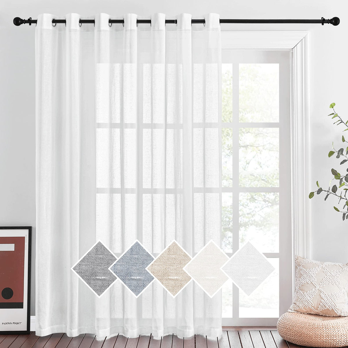 NICETOWN Semi Sheer Linen Ivory Curtains for Bedroom, W52xL84, 2 Panels