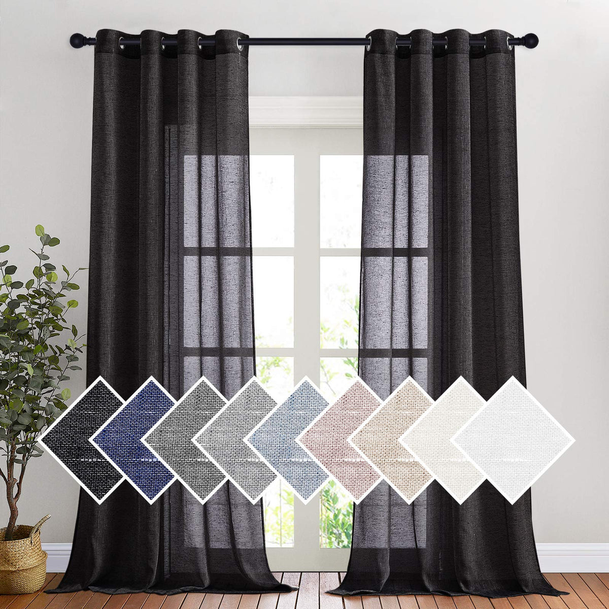 NICETOWN Semi Sheer Linen Ivory Curtains for Bedroom, W52xL84, 2 Panels