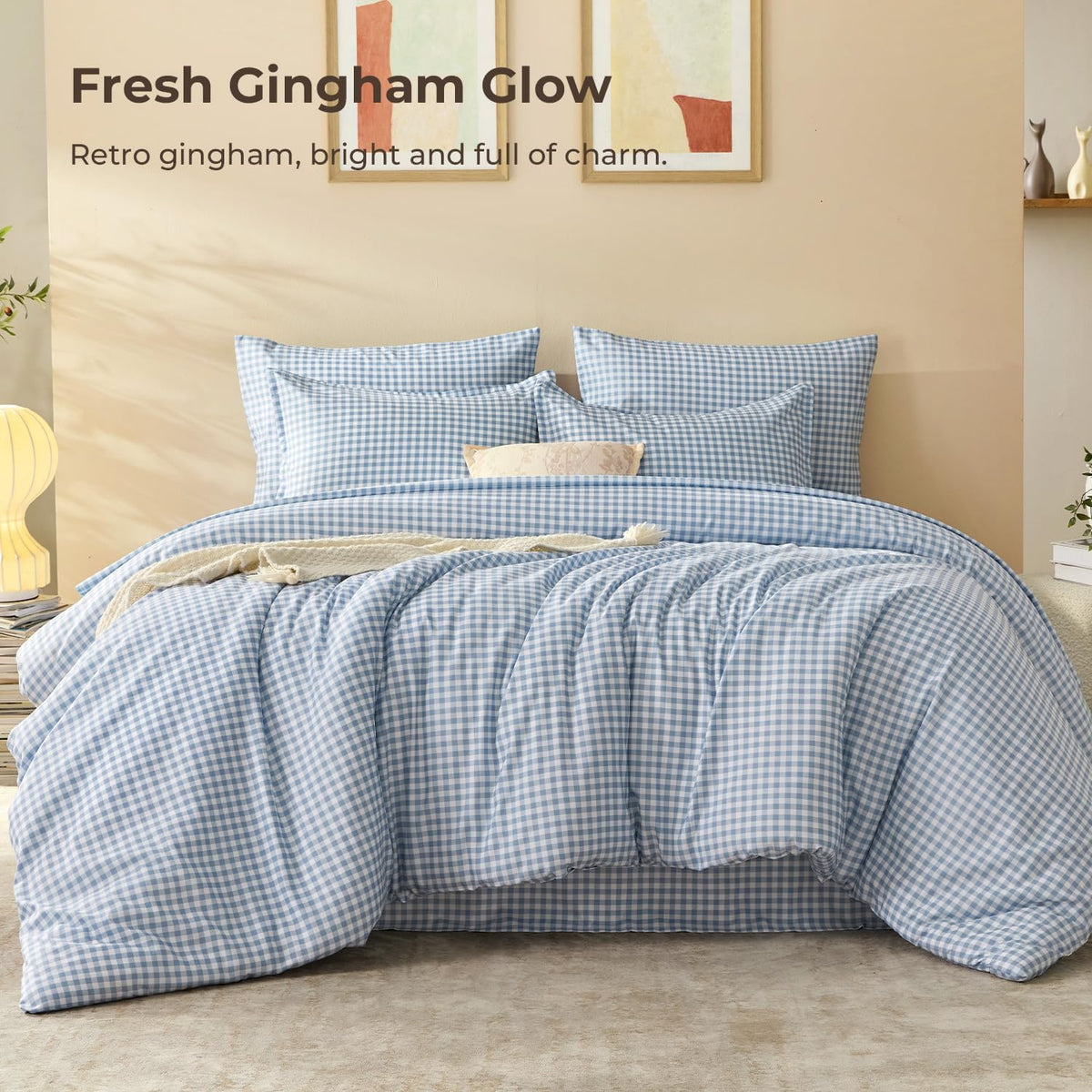 Litanika Full Size Comforter Sets 7 Pieces Cornflower Blue Gingham