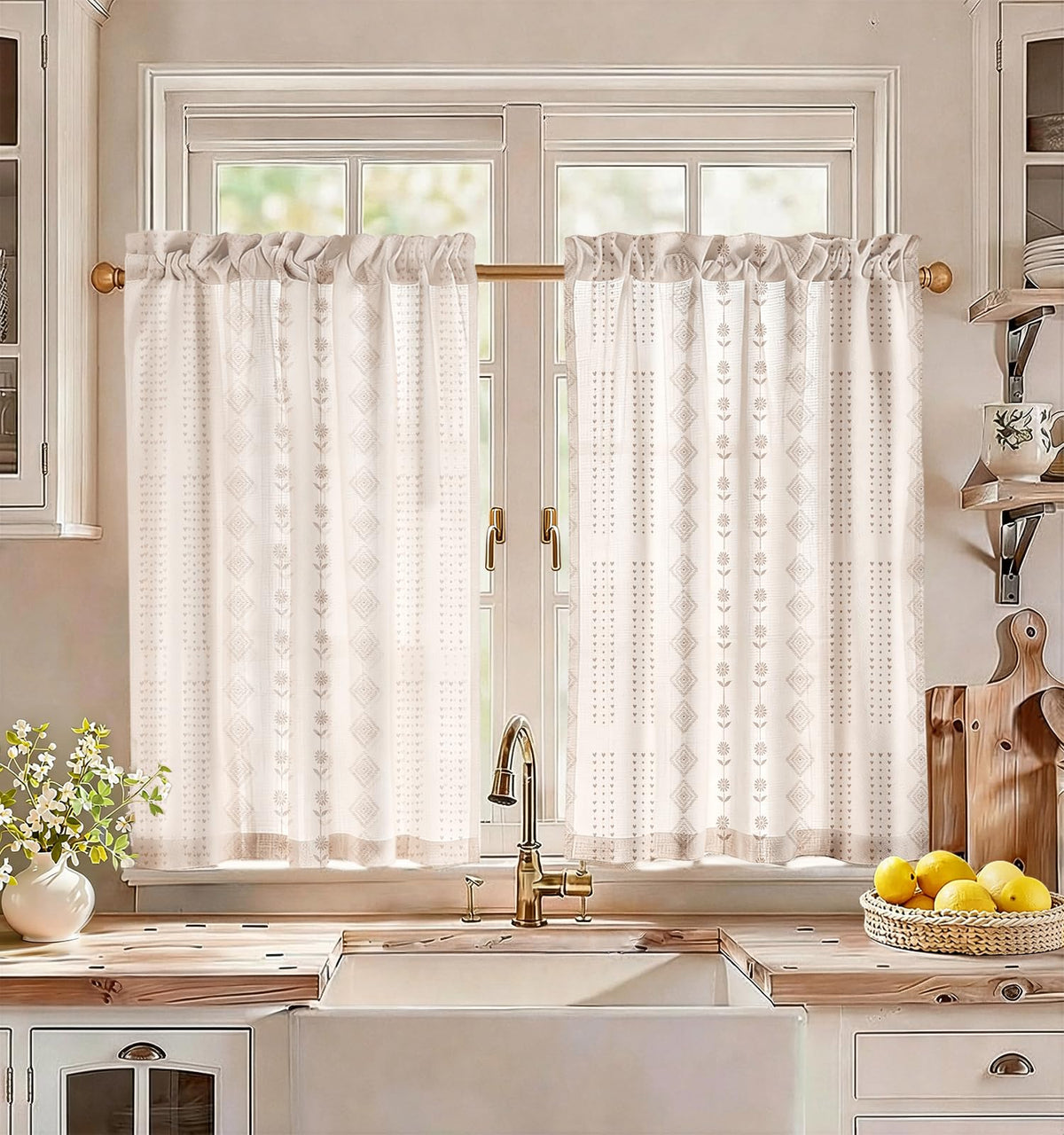 Miss Adola 36 Inch Length Kitchen Tier Curtains Pumpkin Leaf Cafe Curtains