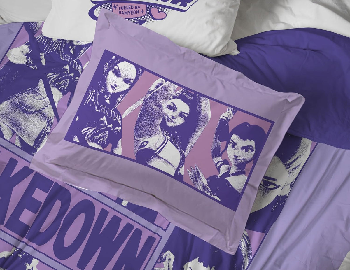 KPOP Demon Hunters Twin Comforter Set 5 Piece Kids Cartoon Bedding, Purple
