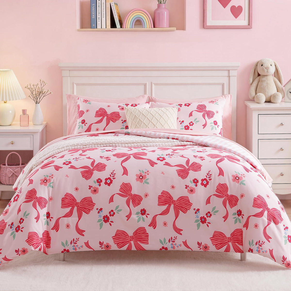 Twin XL Comforter Set for Girls Colorful Checkered Bed in a Bag 5 Pieces