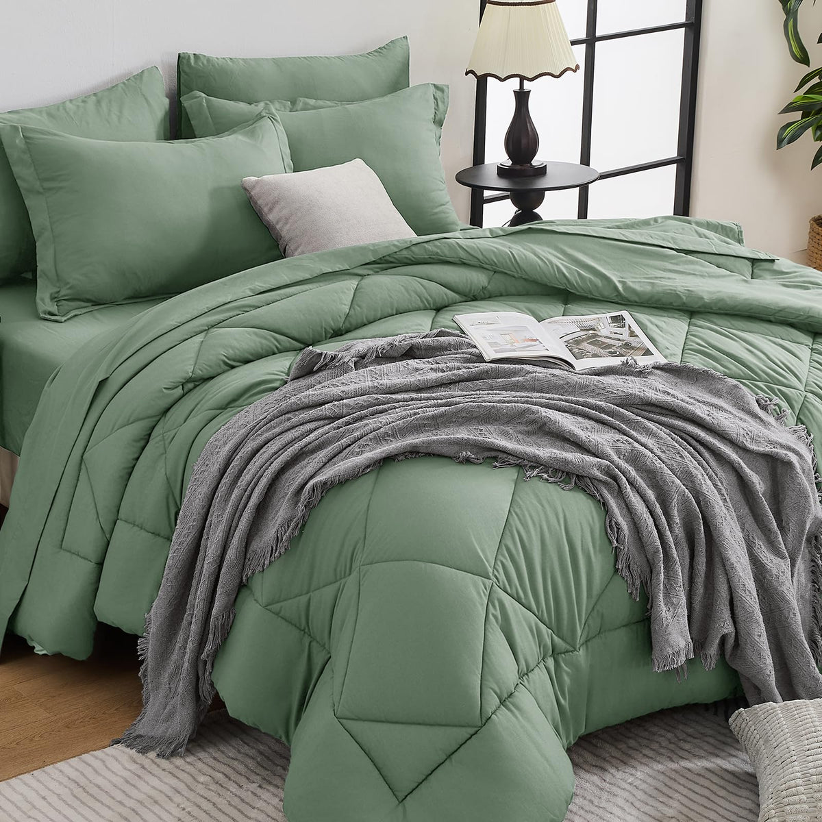 HEVUMYI 7-Piece Full Comforter Set, Dark Grey Bed in a Bag