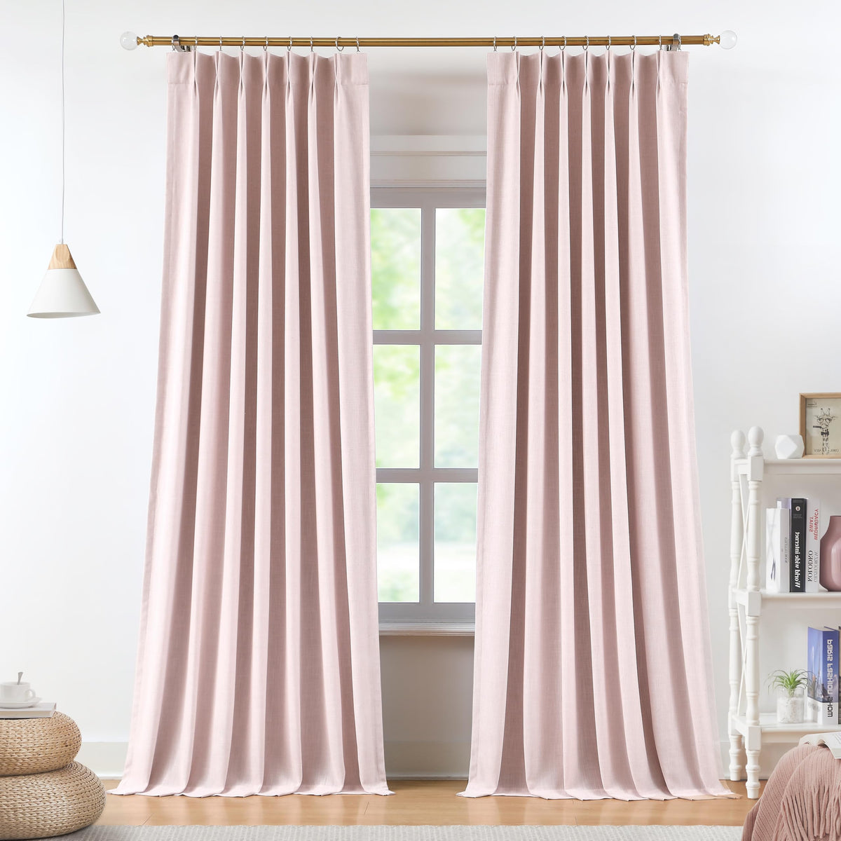 Vision Home Natural Pinch Pleated Full Blackout Curtains Linen Blended Room Darkening Window Curtains 95 inch for Living Room Bedroom Thermal Insulated Pinch Pleat Drapes with Hooks 2 Panel 40"Wx95"L