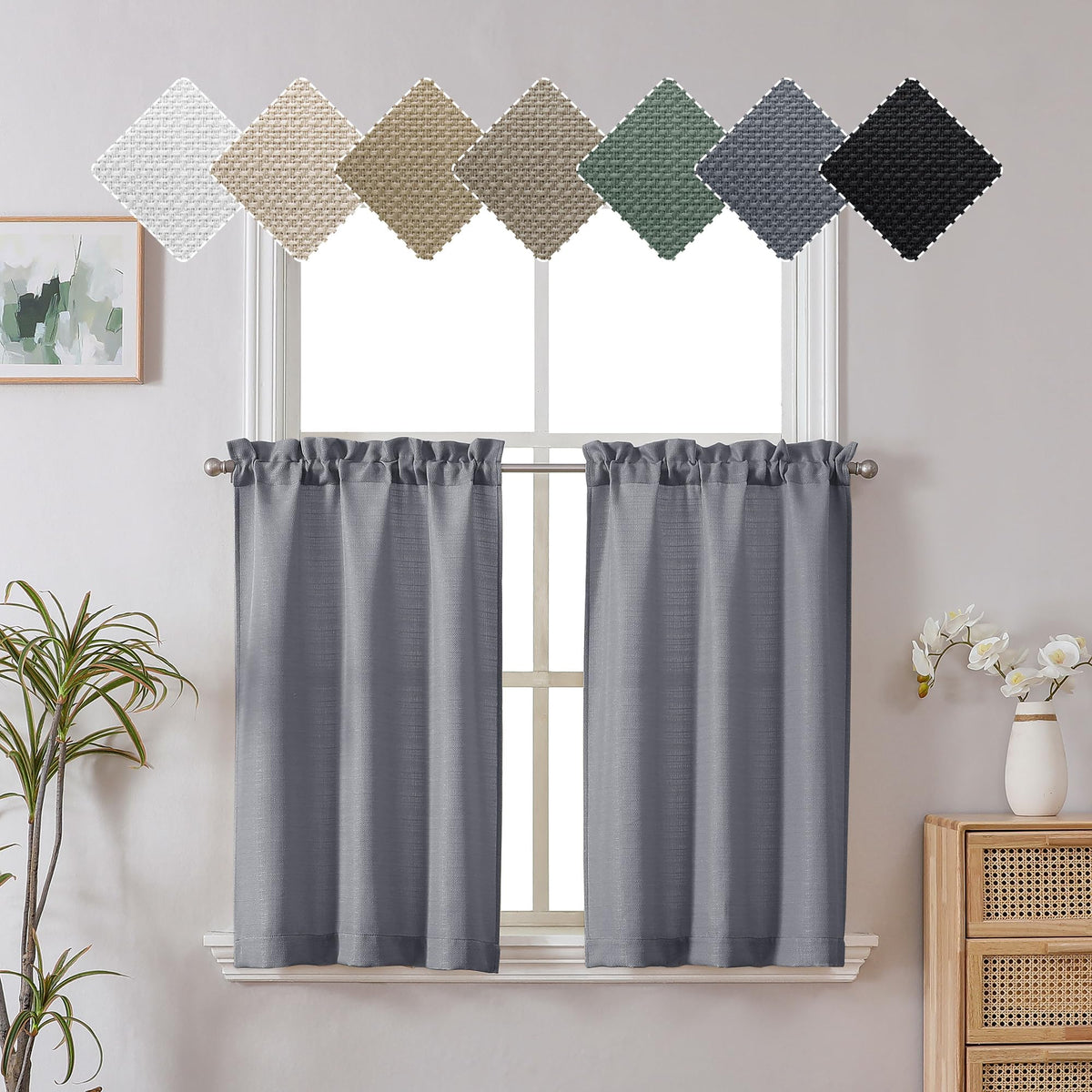 Chyhomenyc 2 Panels White Kitchen Curtains 36 Inch Length Tier Curtain