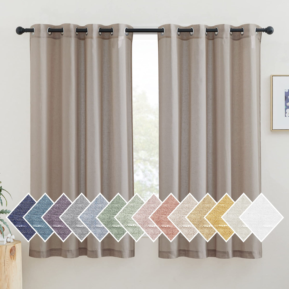NICETOWN Semi Sheer Linen Ivory Curtains for Bedroom, W52xL84, 2 Panels