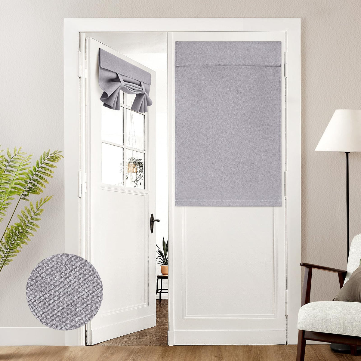 HOMEIDEAS 100% Blackout Linen Door Curtains for French Door 26x68 Inch