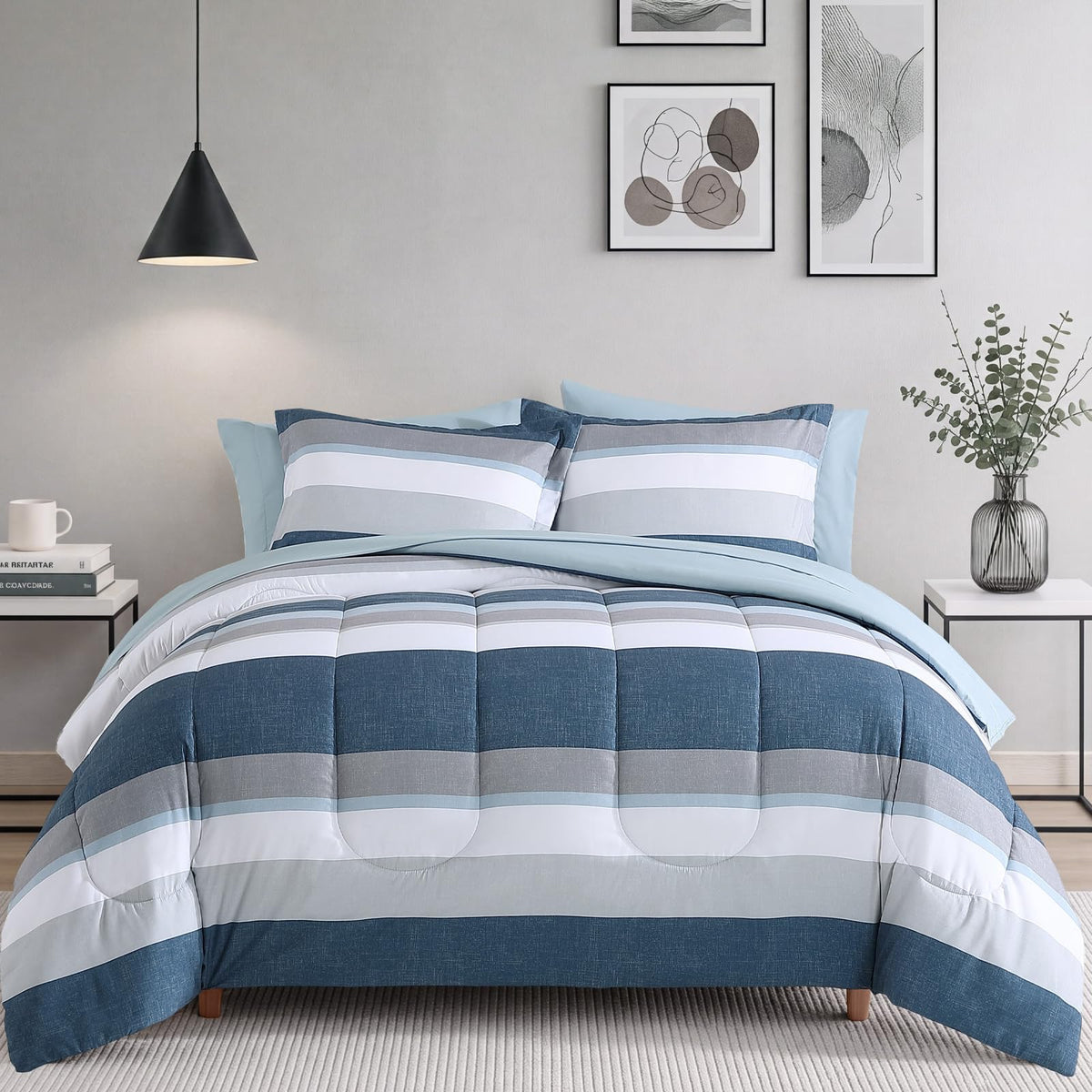 Monbix Full Size Comforter Sets - 7 Pieces Bed in a Bag Full Bedding Set