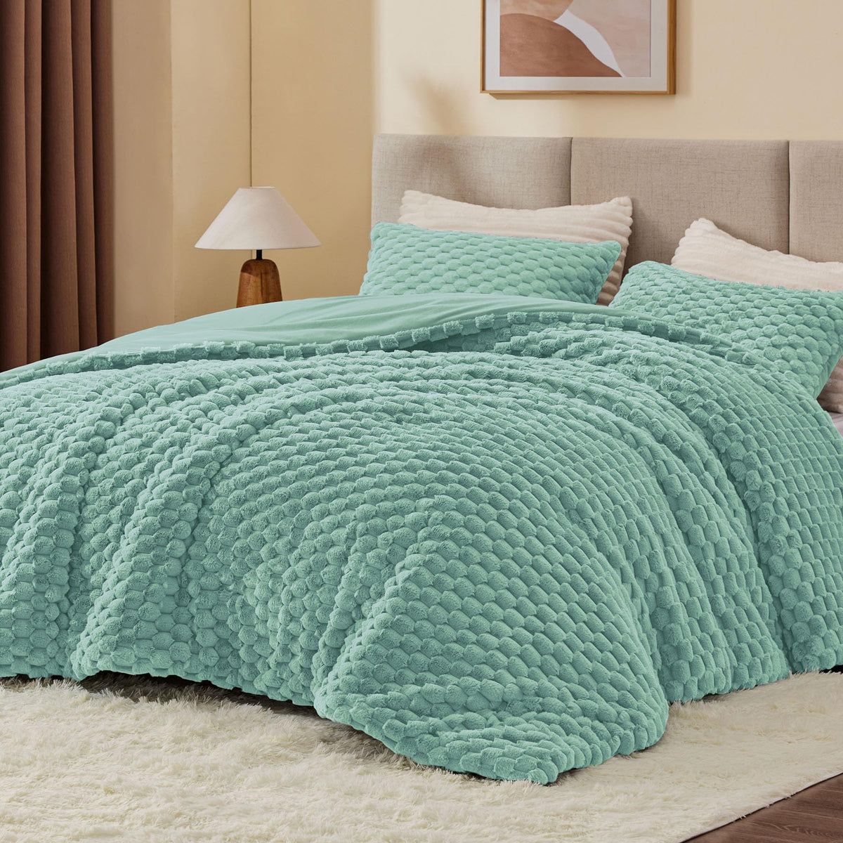 BEDELITE Fluffy Queen Comforter Set, Dark Grey Fleece Bed Set 3 Pieces