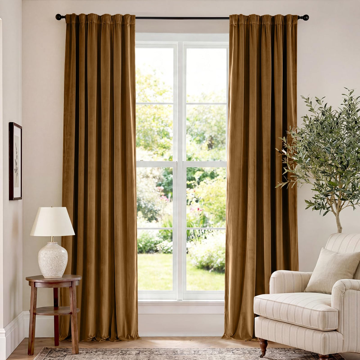 Lazzzy Blackout Curtains Thermal Insulated Curtains Room Window Drapes Super Soft Luxury Curtains for Living Room Bedroom Rod Pocket 2 Panels, 96 Inch Lined | Beige