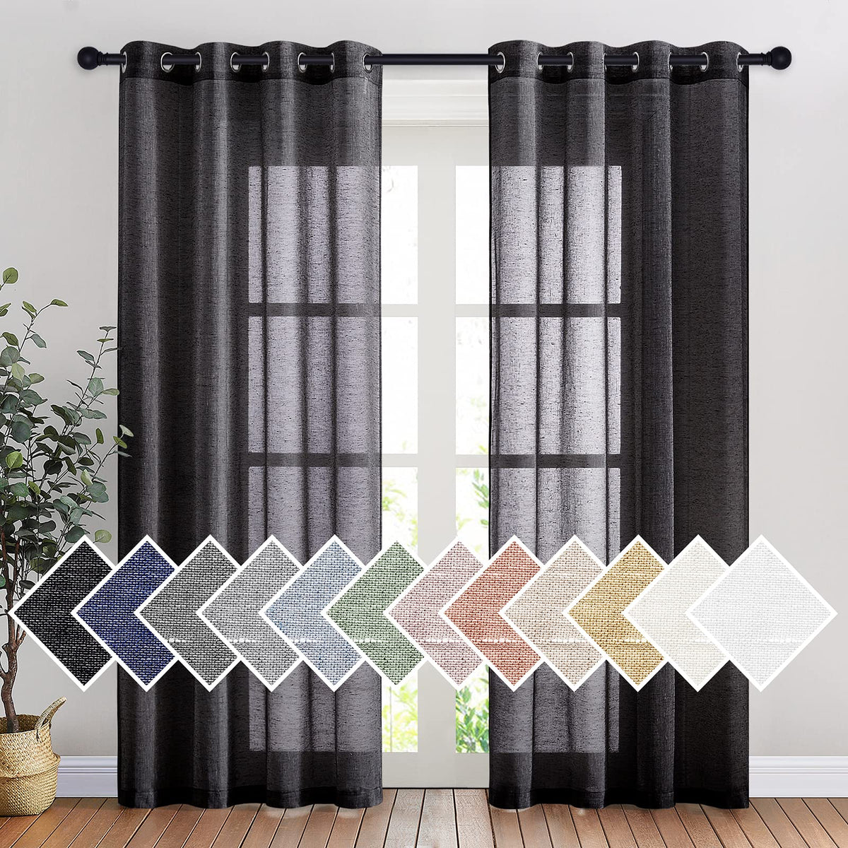 NICETOWN Semi Sheer Linen Ivory Curtains for Bedroom, W52xL84, 2 Panels