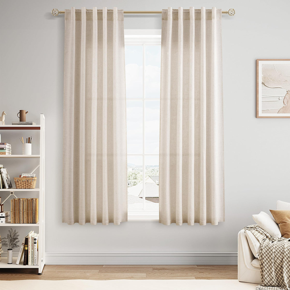 Nanspring Linen Kitchen Window Curtains Over Sink for Cafe 36x36 Inch Cream