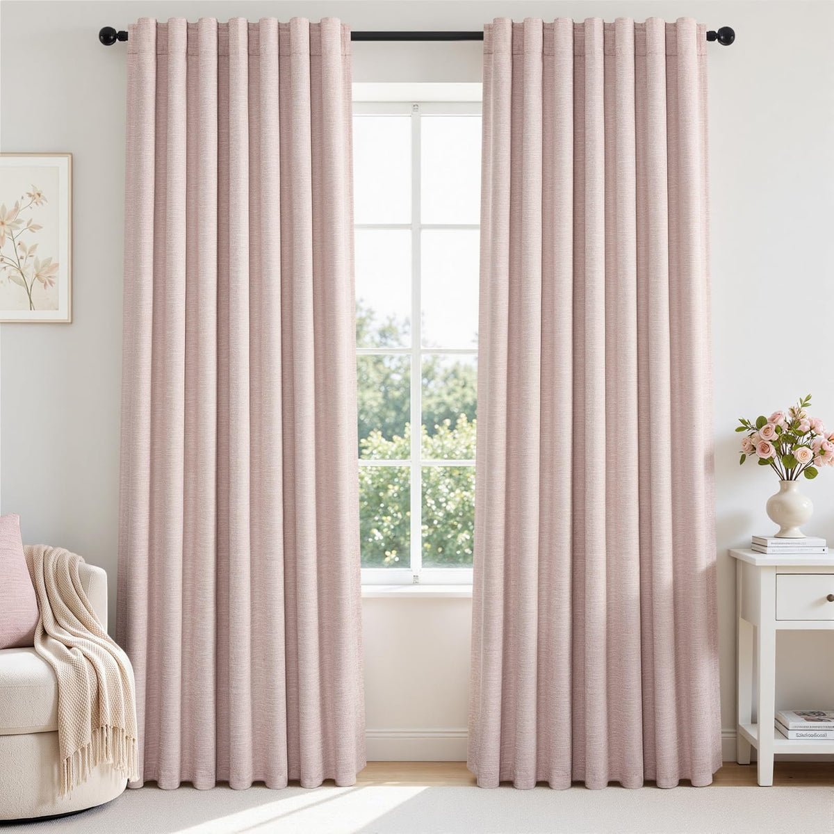 Topfinel Cream Linen Blackout Curtains 84 Inch Long for Bedroom Living Room, Ivory Pinch Pleat Back Tab Full Blackout Drapes Farmhouse Boho Curtains for Window, White Neutral Curtains 52" X 84" 7 FT
