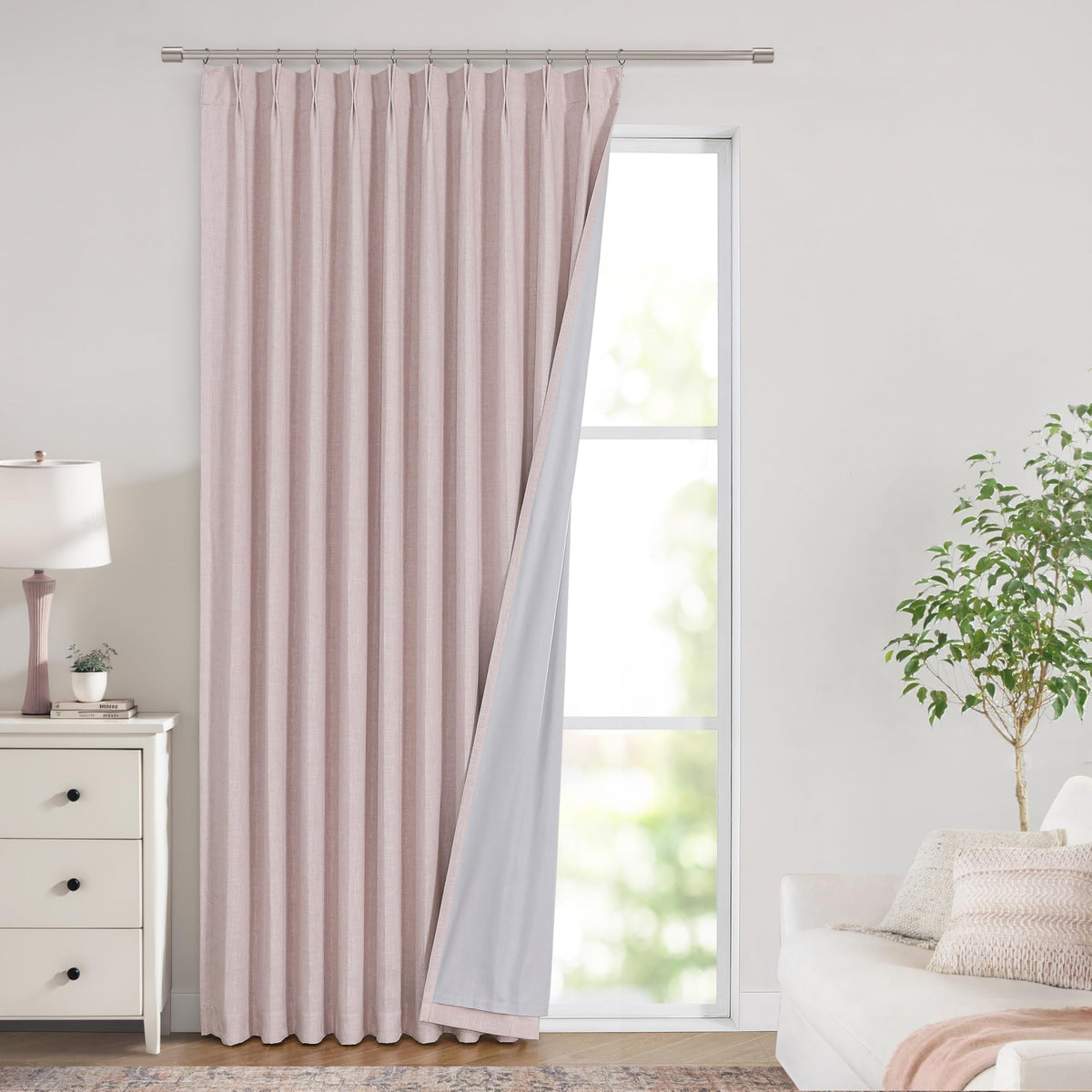 Vision Home Natural Pinch Pleated Full Blackout Curtains Linen Blended Room Darkening Window Curtains 95 inch for Living Room Bedroom Thermal Insulated Pinch Pleat Drapes with Hooks 2 Panel 40"Wx95"L
