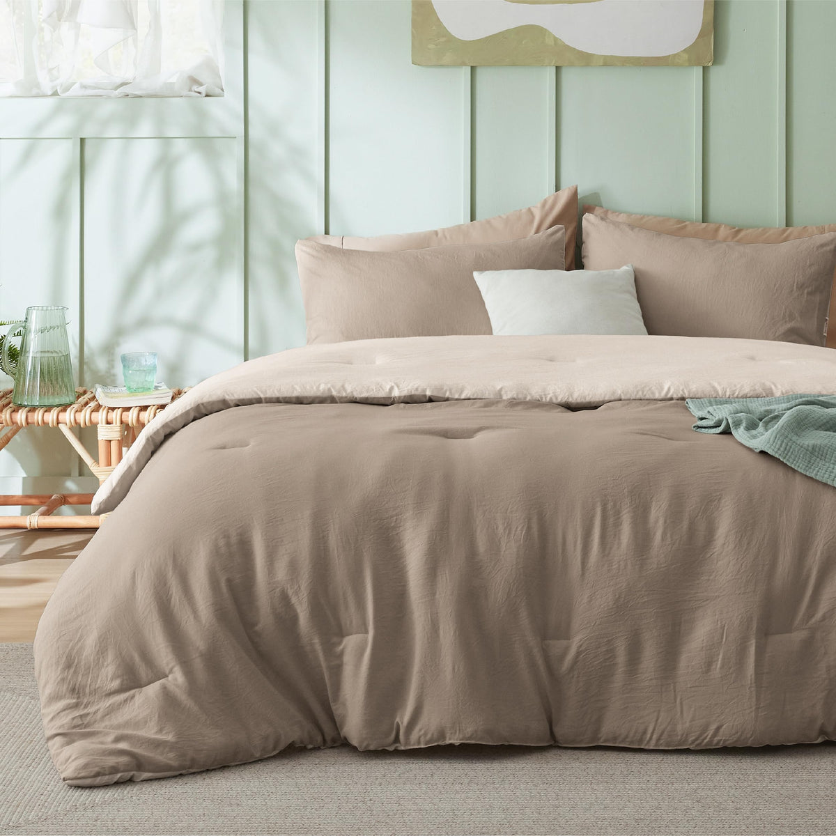 Bedsure Queen Comforter Set Prewashed Soft Bedding Set 3Pcs White 90"x90"
