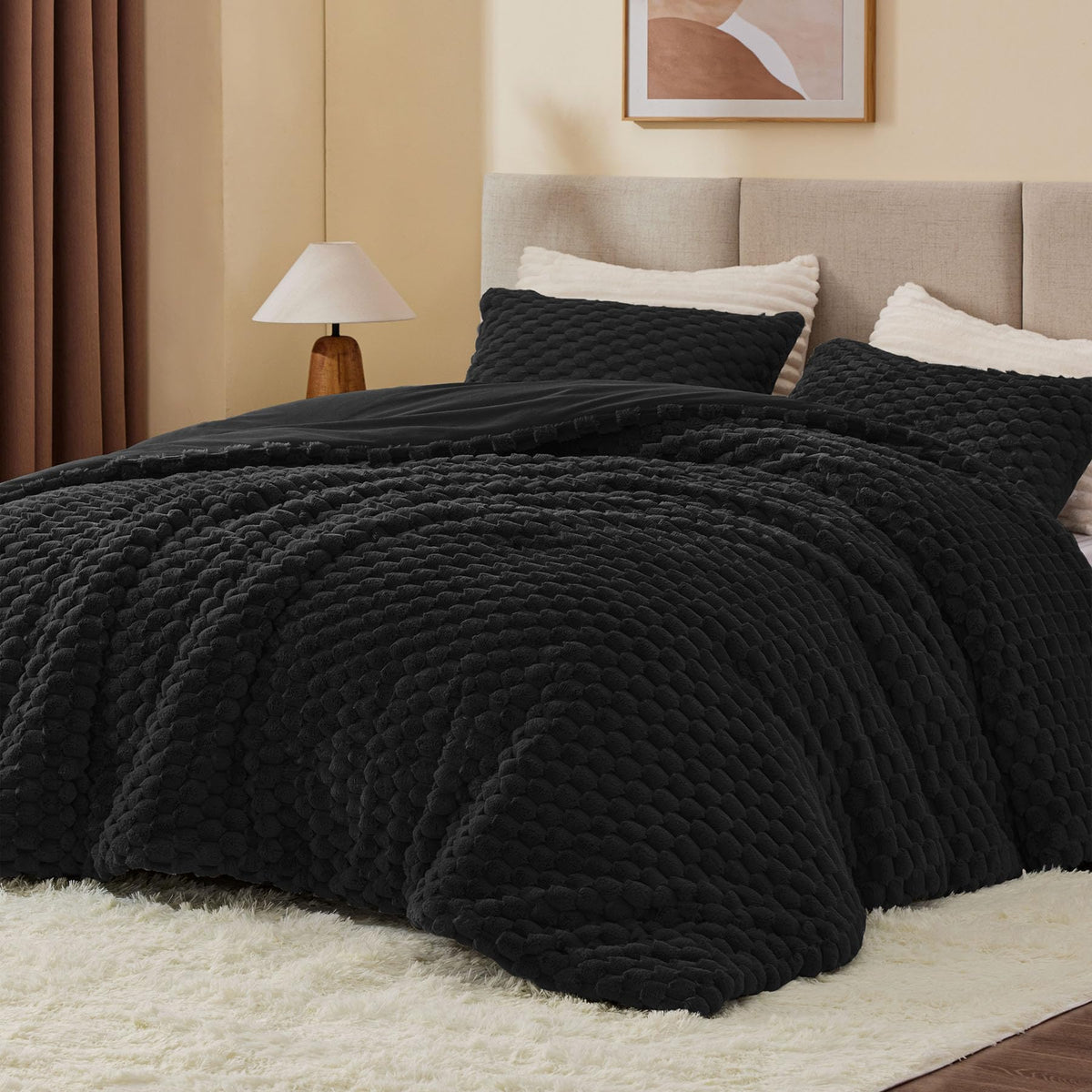 BEDELITE Fluffy Queen Comforter Set, Dark Grey Fleece Bed Set 3 Pieces