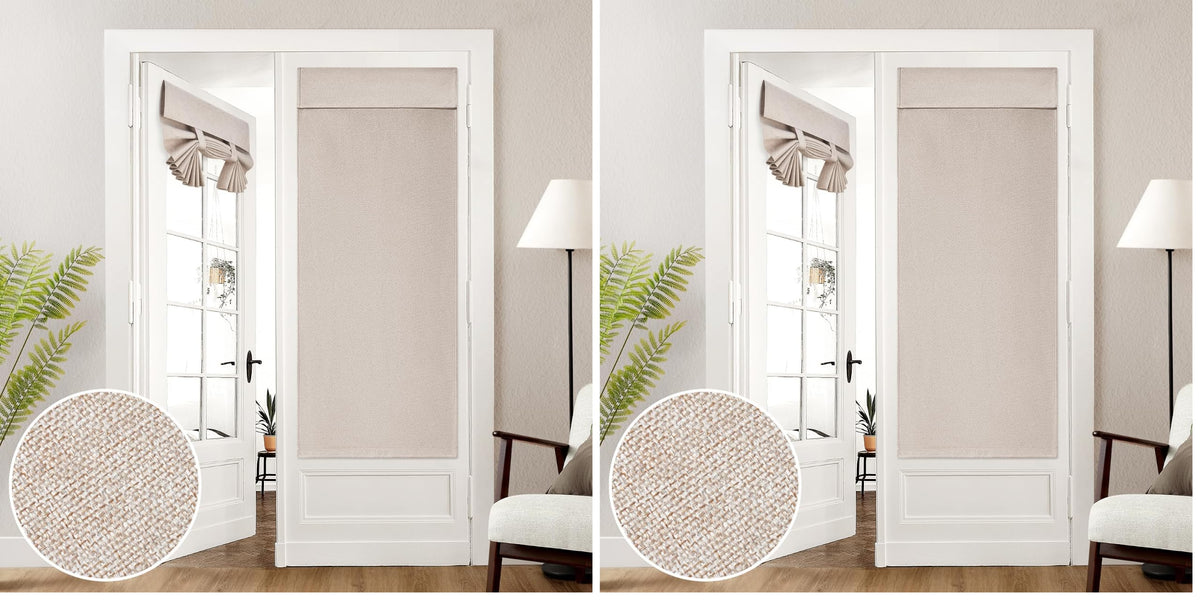 HOMEIDEAS 100% Blackout Linen Door Curtains for French Door 26x68 Inch