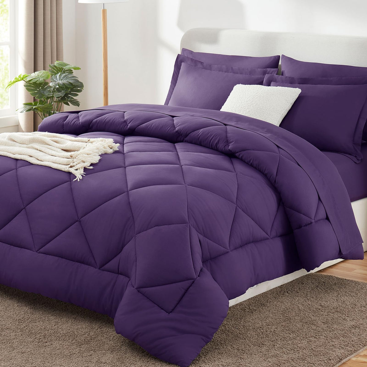 CozyLux Full Comforter Set 82"x86" Burgundy - 7 Piece Bed in a Bag