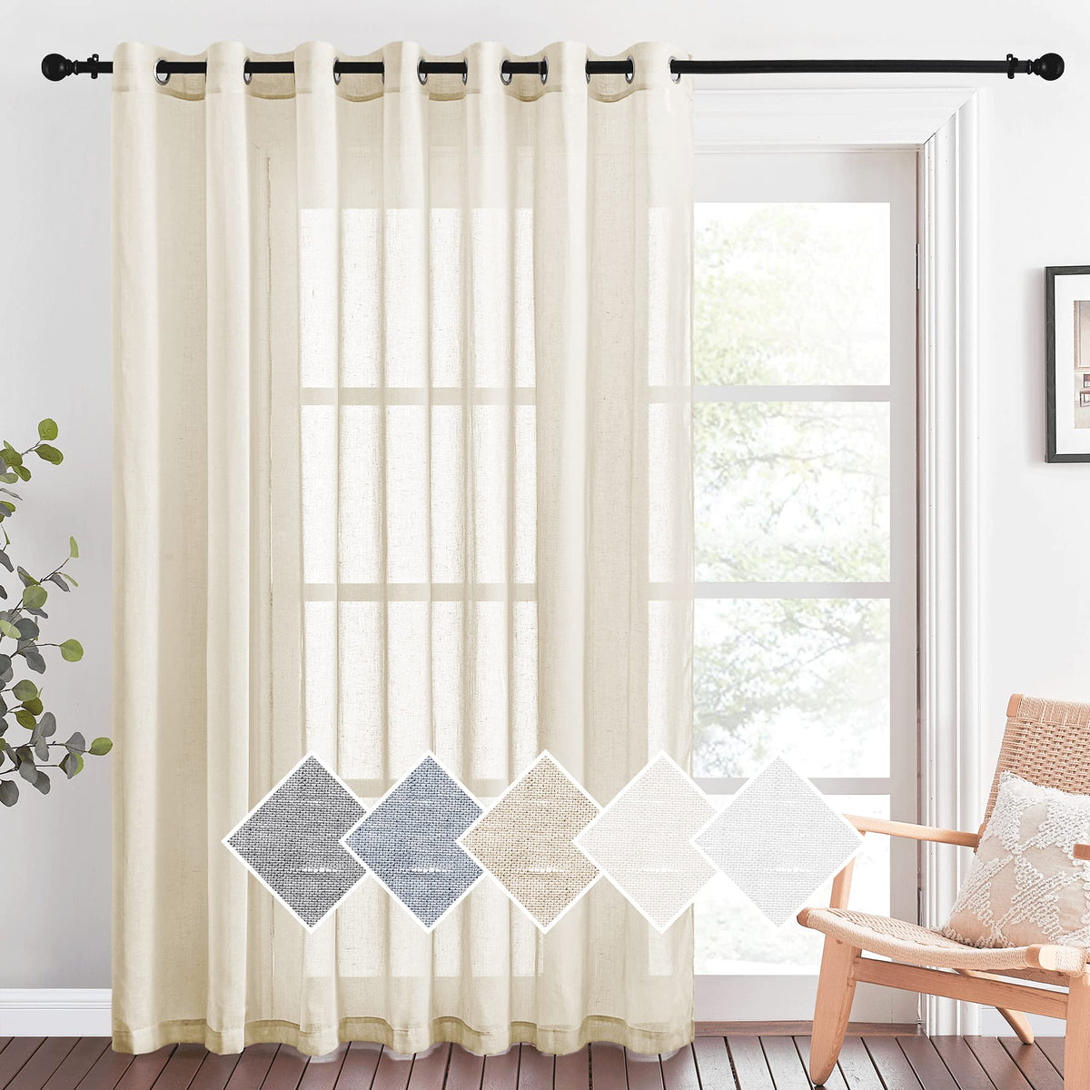 NICETOWN Semi Sheer Linen Ivory Curtains for Bedroom, W52xL84, 2 Panels