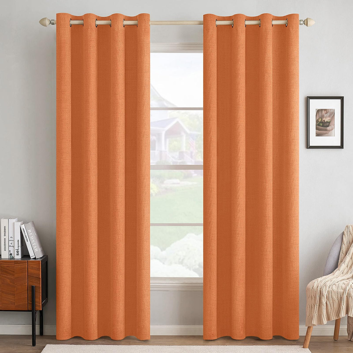 MIULEE 100% Blackout Linen Curtains for Bedroom 52x90 Inches Natural Beige