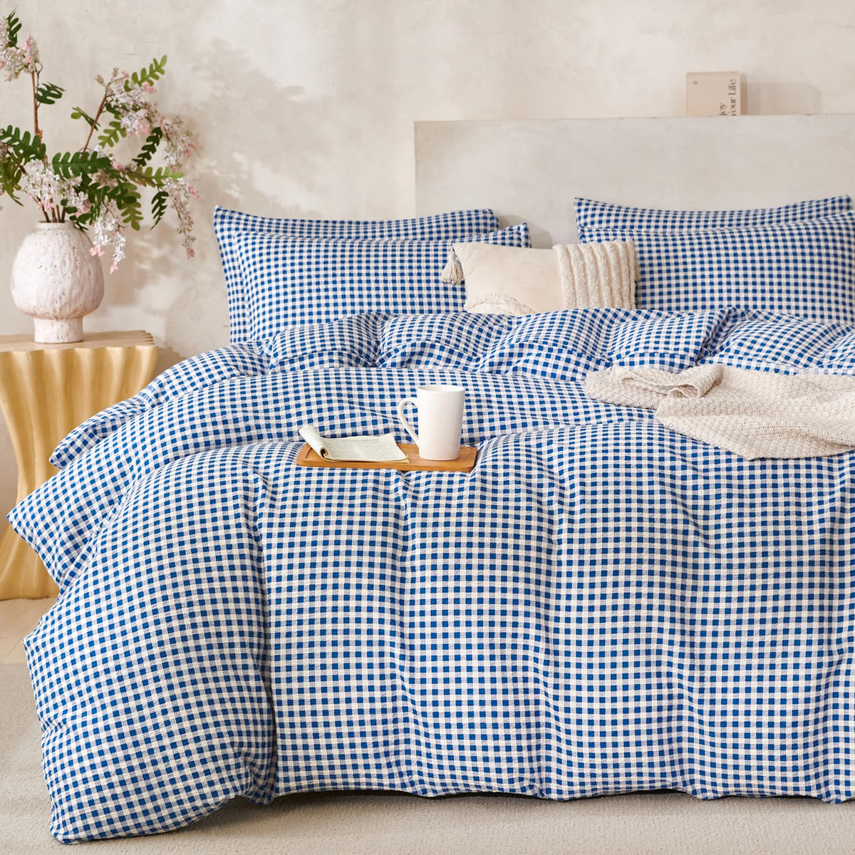 Comforter Queen Set Grid Black 100% Soft Washed Microfiber Jacquard 3 Pieces Grid Bedding Sets Grey White Comforter Queen for All Seasons and 2 Pillowcases Comfort Breathable