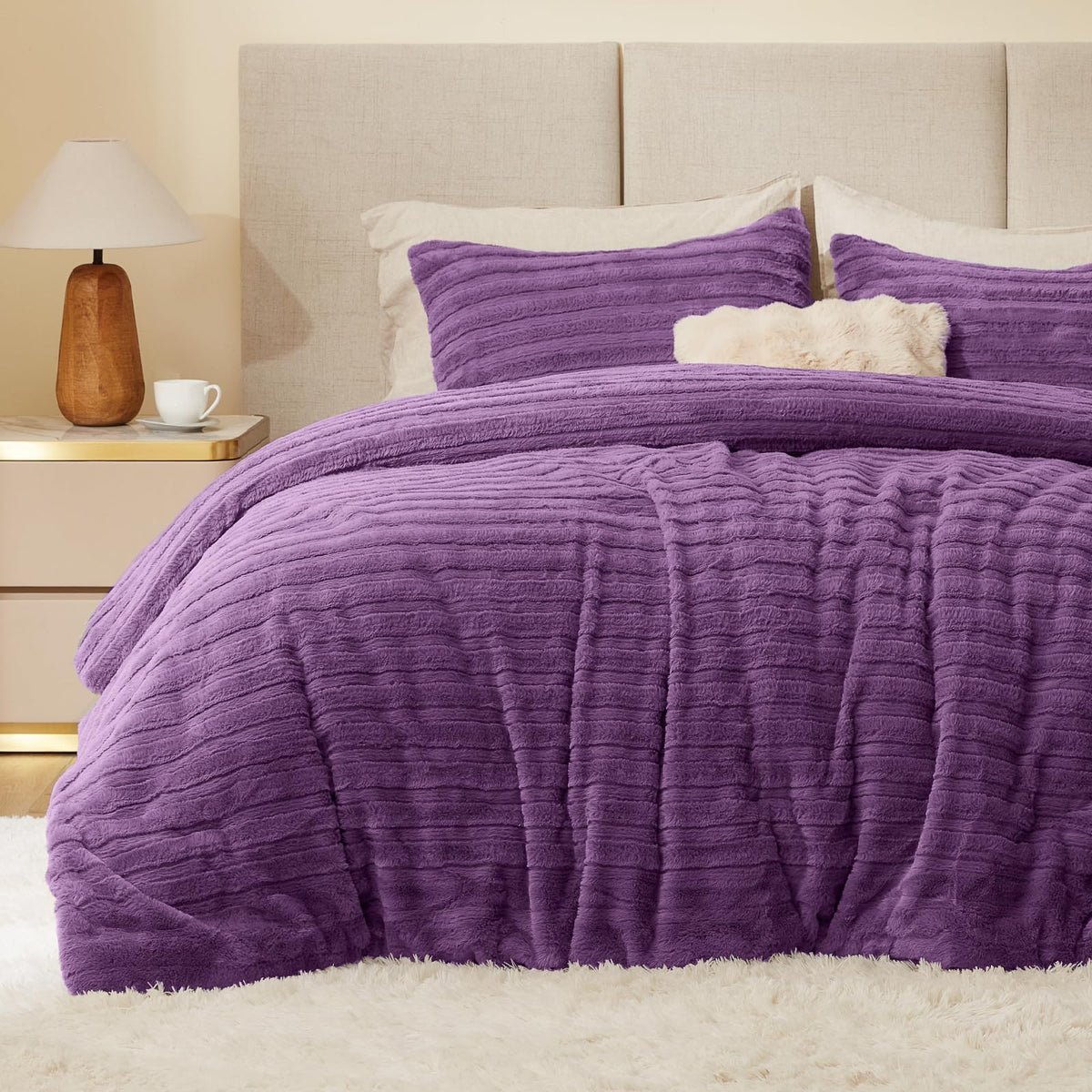 BEDELITE Fleece Queen Comforter Set, Fluffy Bed Set, Pink