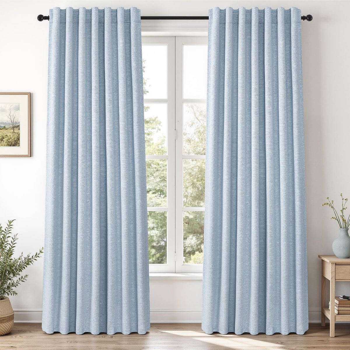Topfinel Cream Linen Blackout Curtains 84 Inch Long for Bedroom Living Room, Ivory Pinch Pleat Back Tab Full Blackout Drapes Farmhouse Boho Curtains for Window, White Neutral Curtains 52" X 84" 7 FT