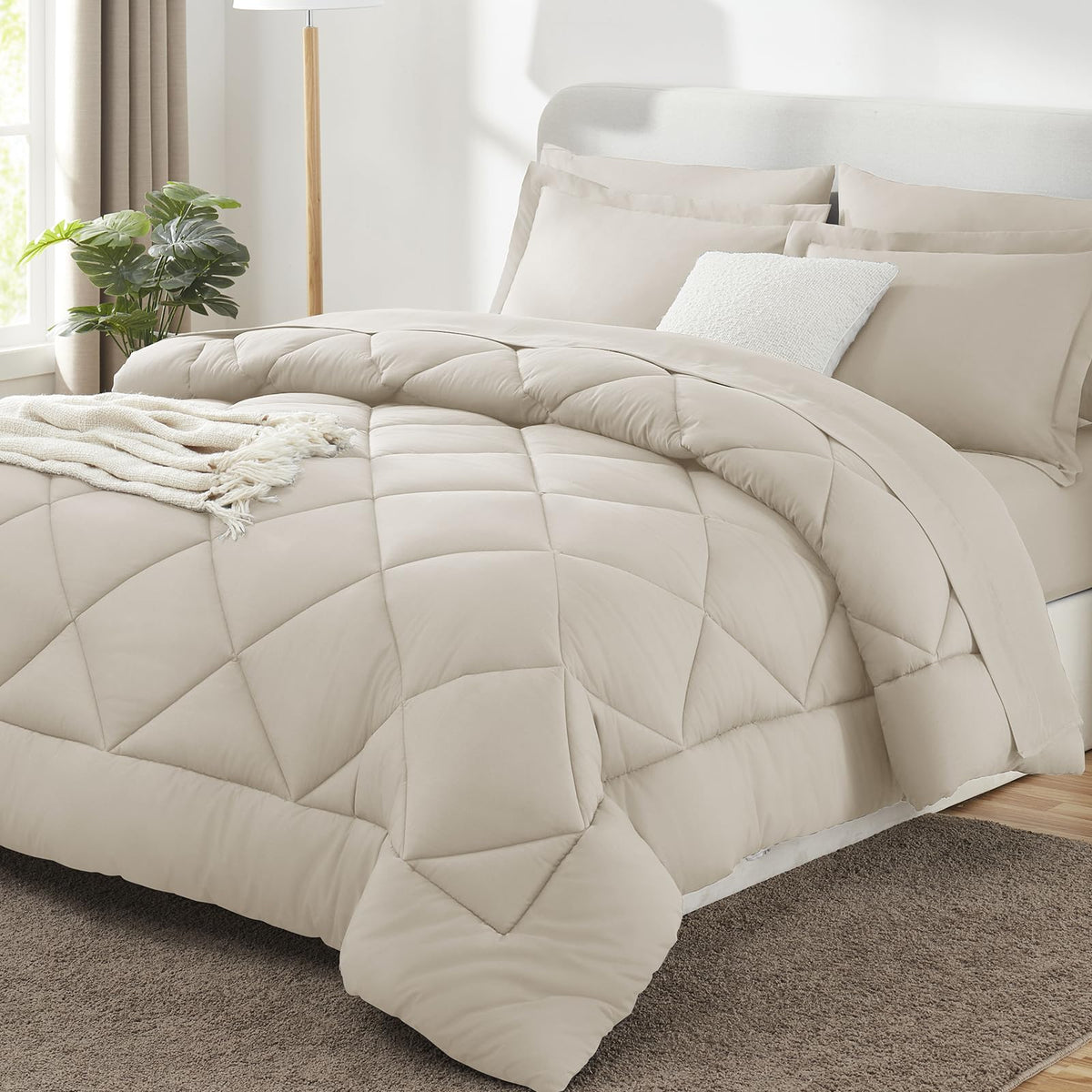 CozyLux Full Comforter Set 82"x86" Dark Grey - 7 Piece Bed in a Bag