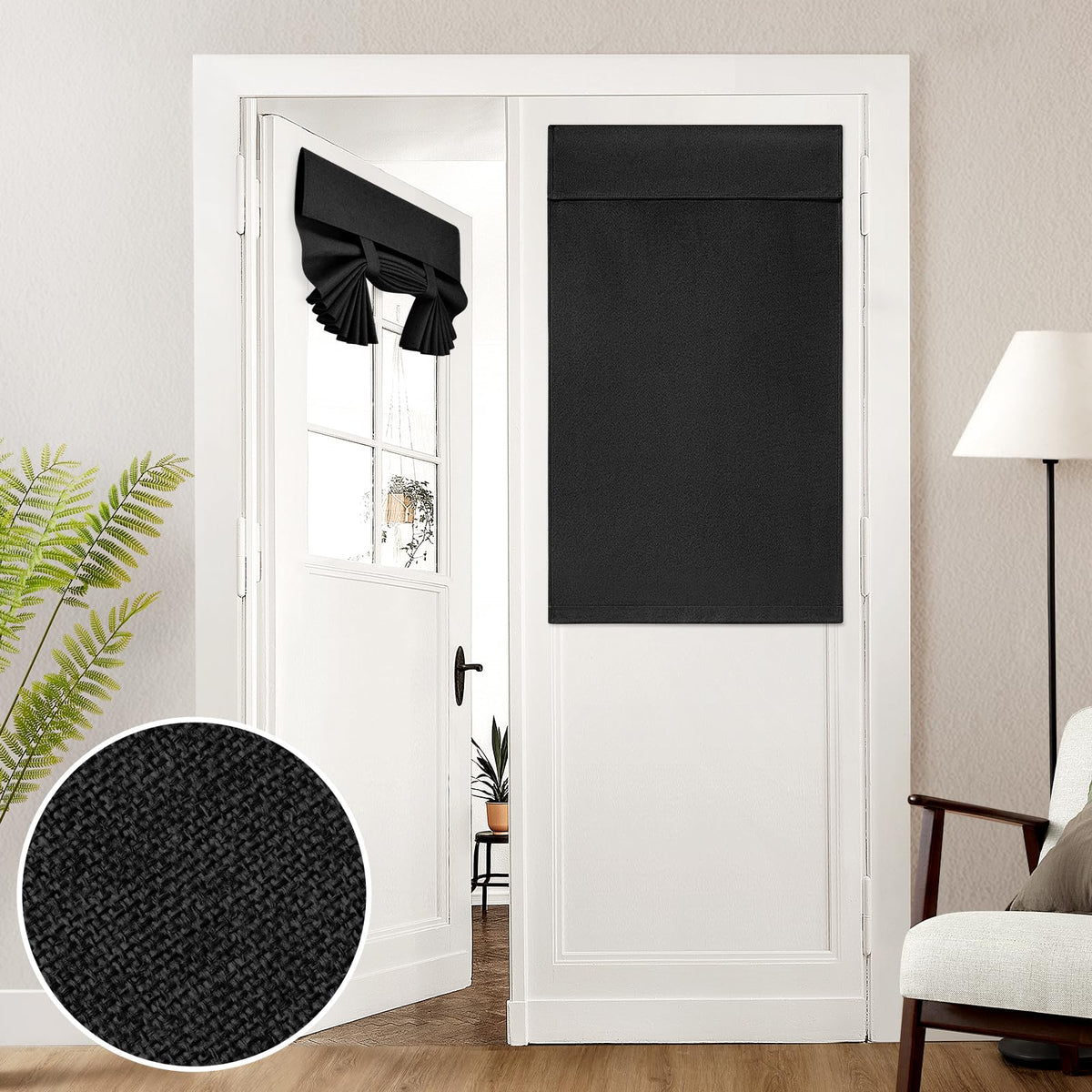 HOMEIDEAS 100% Blackout Linen Door Curtains for French Door 26x68 Inch