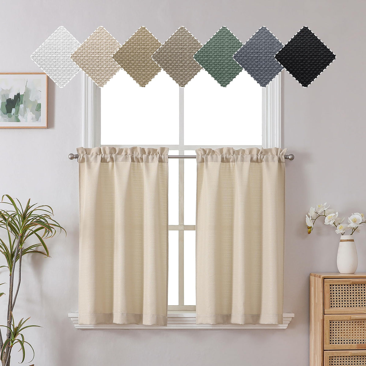 Chyhomenyc 2 Panels White Kitchen Curtains 36 Inch Length Tier Curtain