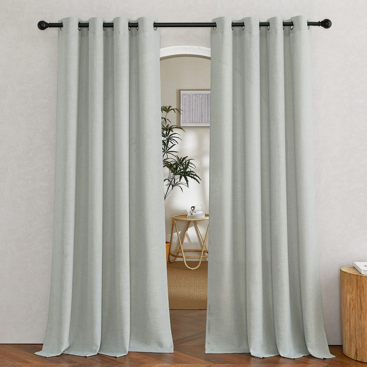 NICETOWN Semi Sheer Linen Ivory Curtains for Bedroom, W52xL84, 2 Panels