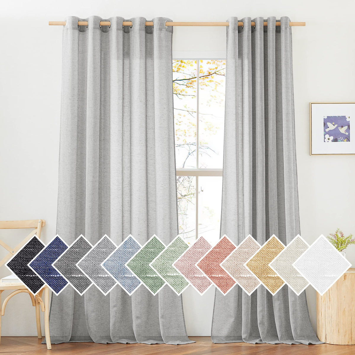 NICETOWN Semi Sheer Linen Ivory Curtains for Bedroom, W52xL84, 2 Panels
