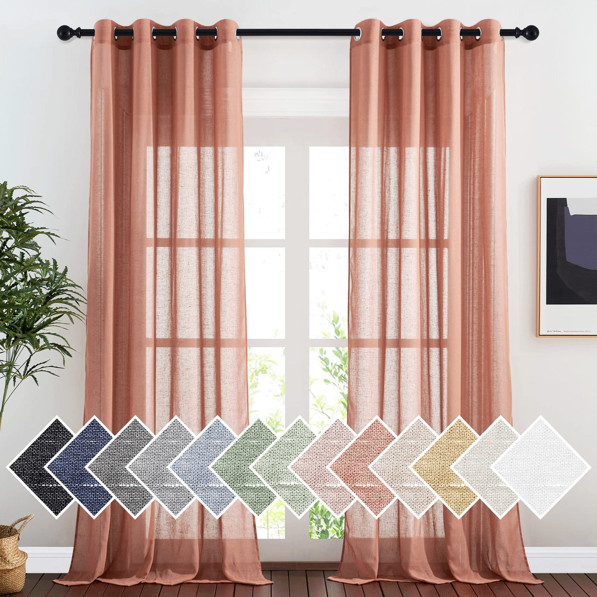 NICETOWN Semi Sheer Linen Ivory Curtains for Bedroom, W52xL84, 2 Panels