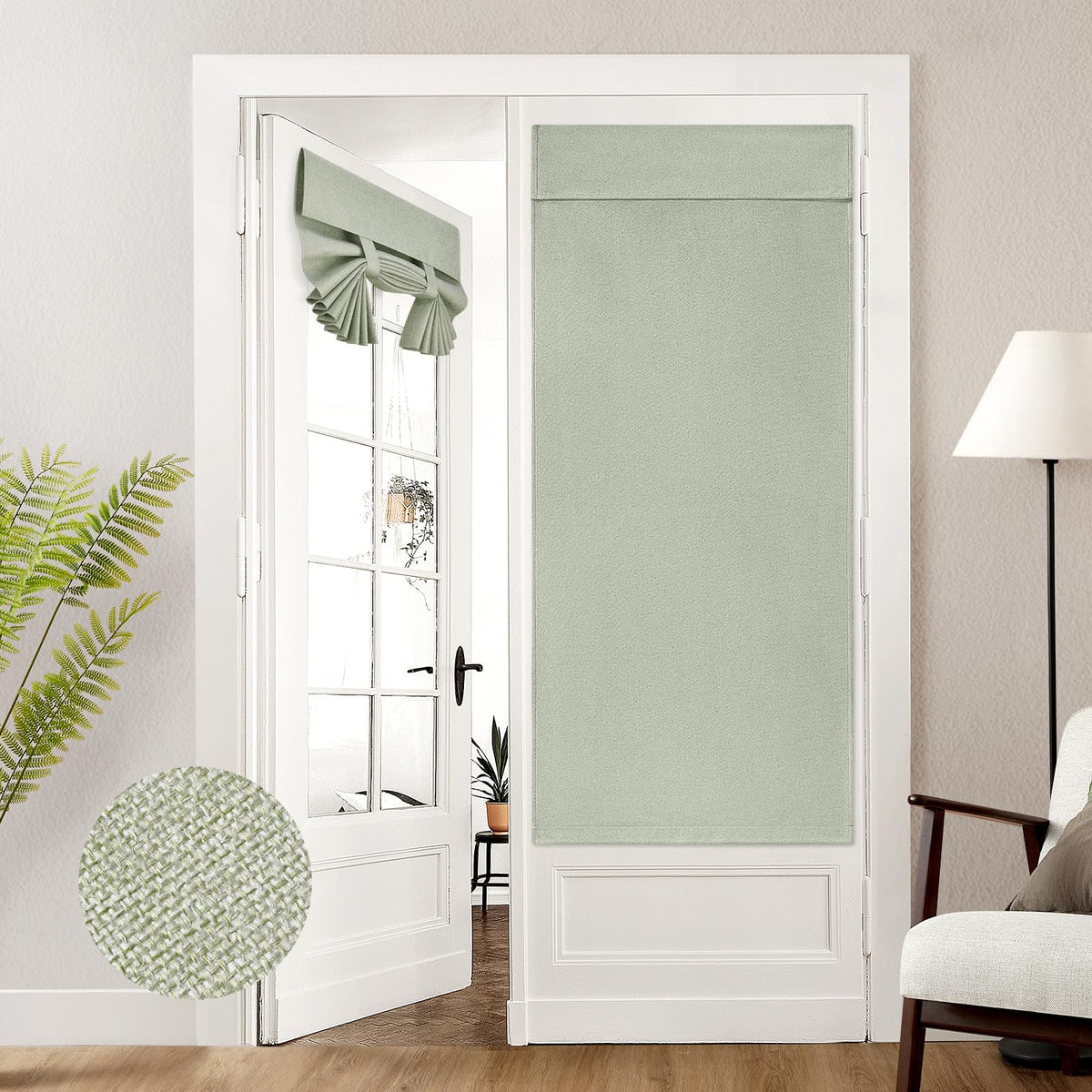 HOMEIDEAS 100% Blackout Linen Door Curtains for French Door 26x68 Inch